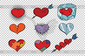 Set of Valentine hearts on transparent background - vector clipart
