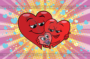 Valentines day. Family father mother and newborn - royalty-free vector clipart