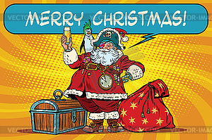 Santa Claus pirate wishes merry Christmas - vector clip art