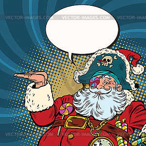 Santa Claus pirate presentation gesture - vector image