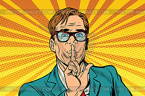 Businessman gesture Shh silence - vector image