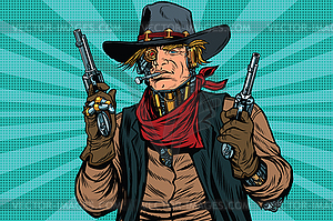 Steampunk robot cowboy bandit with gun - vector clip art