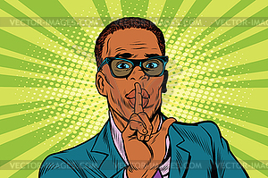 Businessman gesture Shh silence - vector clip art