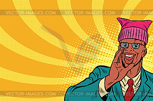 Politician man in pussy hat campaigning - vector image