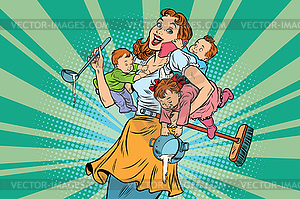 Cheerful mother with three children - vector clip art