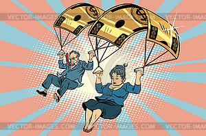 Золотой парашют финансовая компенсация в бизнесе - векторное изображение клипарта