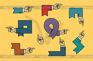 Set of business hand signs arrows background - vector clipart