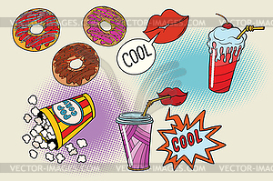 Sweet fast food set for movie - vector clipart