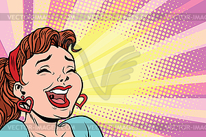 Young woman laughs, style pop art poster - vector image