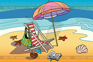 Beach lounger and sun umbrella - vector clip art