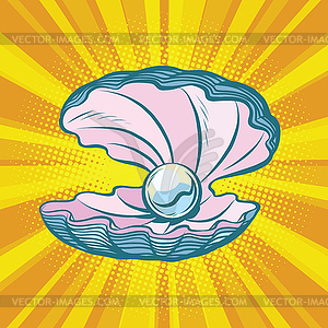 Open seashell with pearl - vector image