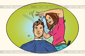 Mens haircut female hairdresser - vector image