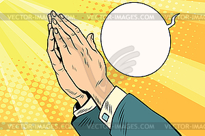 Men hands in prayer - vector image