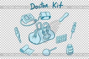 Doctor kit medical instruments and medicines - vector clip art