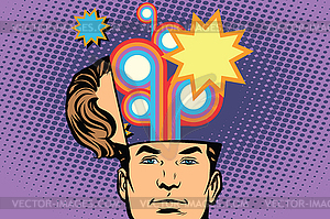 Man with an open head festival fireworks carnival - vector clipart