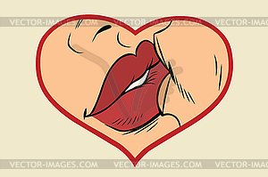 Man and woman kissing, love heart - vector clipart