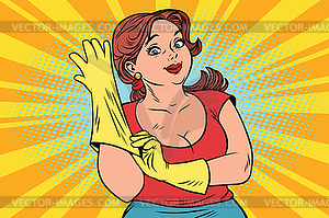 Woman in rubber gloves cleaning - vector image