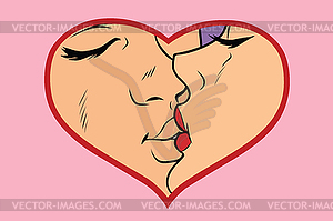 Man and woman kissing, love heart - vector image