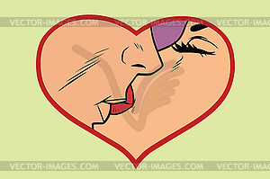 Man and woman kissing, love heart - vector clipart