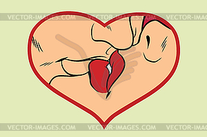 Man and woman kissing, love heart - vector image