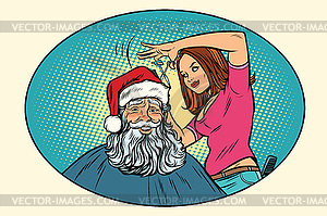 Santa Claus at Barber - vector clipart