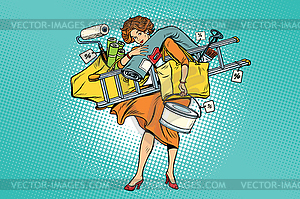 Woman with shopping repair tools - vector image