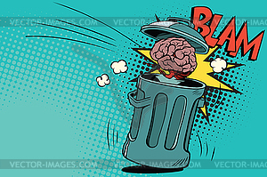 Human brain is thrown in trash - vector image