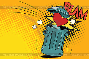 End of love, heart thrown in trash - vector EPS clipart