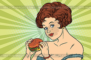 Красивая сексуальная женщина и Burger - векторизованное изображение клипарта