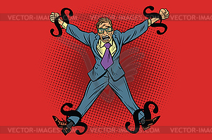 Businessman chained in legal rules, paragraphs as - vector clip art