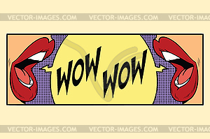 Two female mouth shout wow - vector image