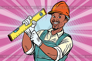 Construction worker with level - vector clipart