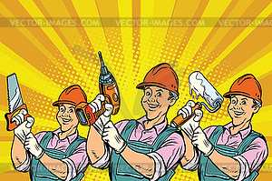 Construction worker with repair tools - vector clipart