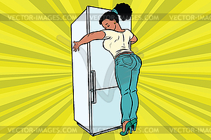 Diet and food. Beautiful woman hugging home - vector clip art