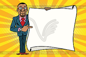 African American businessman showing on copy space - vector image