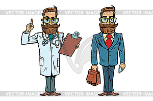 Hipster doctor and businessman - vector clipart