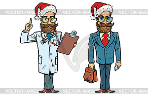 Hipster Christmas doctor and businessman - vector image