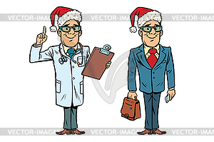 Happy Christmas doctor and businessman - vector clipart