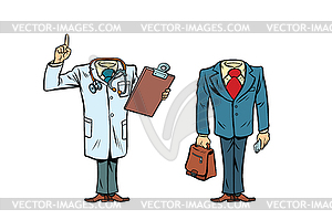 Mockup layout without head doctor and businessman - vector image
