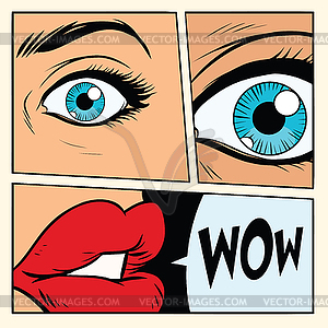 Comic storyboard woman wow surprised - vector clipart