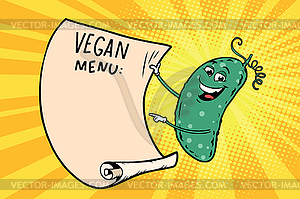 Вегетарианское меню объявляет огурец - векторное изображение EPS