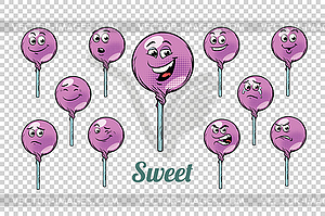 Круглые символы эмоций конфет Lollipop - изображение в векторном формате