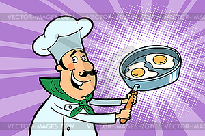 Chef cook character with fried eggs - vector clipart