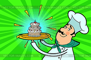 Chef cook character with cupcake - vector EPS clipart