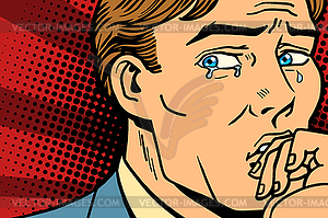 Pop art man crying in depression - vector image