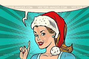 Santa woman pointing finger - vector clipart