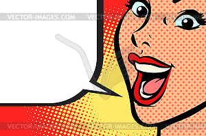 Pop art woman face smile - vector image