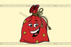 Gift Santa sack cute smiley face character - vector clip art