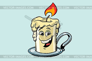 Retro candle cute smiley face character - vector image