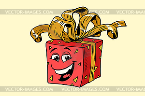 Red gift box cute smiley face character - vector image